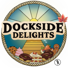Dockside Delights Logo with GF Symbol and Maple Leaf 220x200